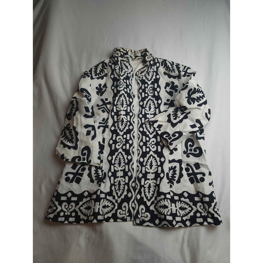 Richard Malcolm Petite Black White Geometric Print Linen Blend Jacket Womens S